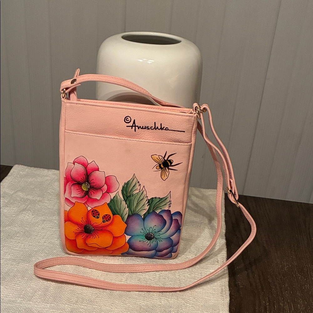 Anuschka hand painted genuine leather Multicolor Floral Crossbody Bag - Picture 1 of 7